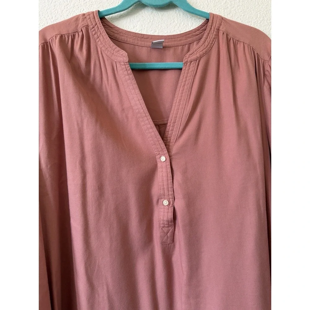 Old Navy Womens XL Dusty Rose Pink Henley Popover Blouse Long Sleeve Top - Picture 4 of 16